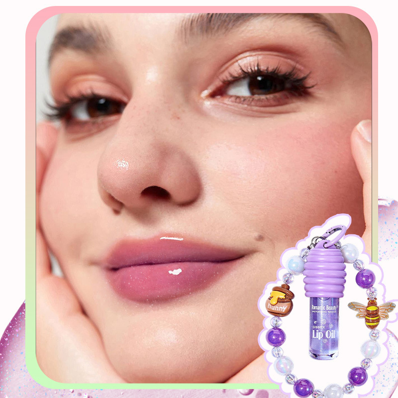 Transfronterizo con colgante, aceite labial de cuatro colores lindos bracelets, bálsamo labial hidratante, miel de agua, esmalte labial de color espejo