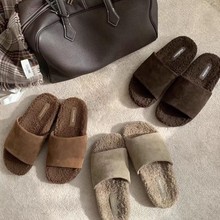 葡萄妈同款慵懒周末宽一字带厚底毛毛拖鞋女外穿