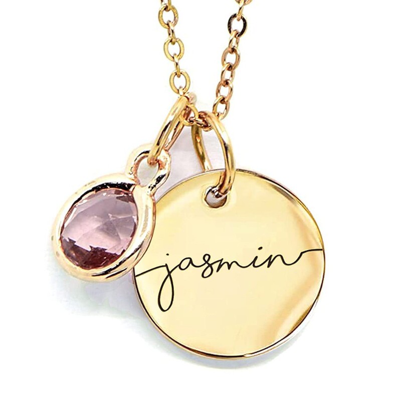 Birthday Stone Necklace Electroplated Gold Round Pendant Laser Marked Name Gold Rose Gold Women's Round Pendant Necklace Birthday Stone Necklace Electroplated Gold Round Pendant Laser Marked Name Gold Rose Gold Women's Round Pendant Necklace