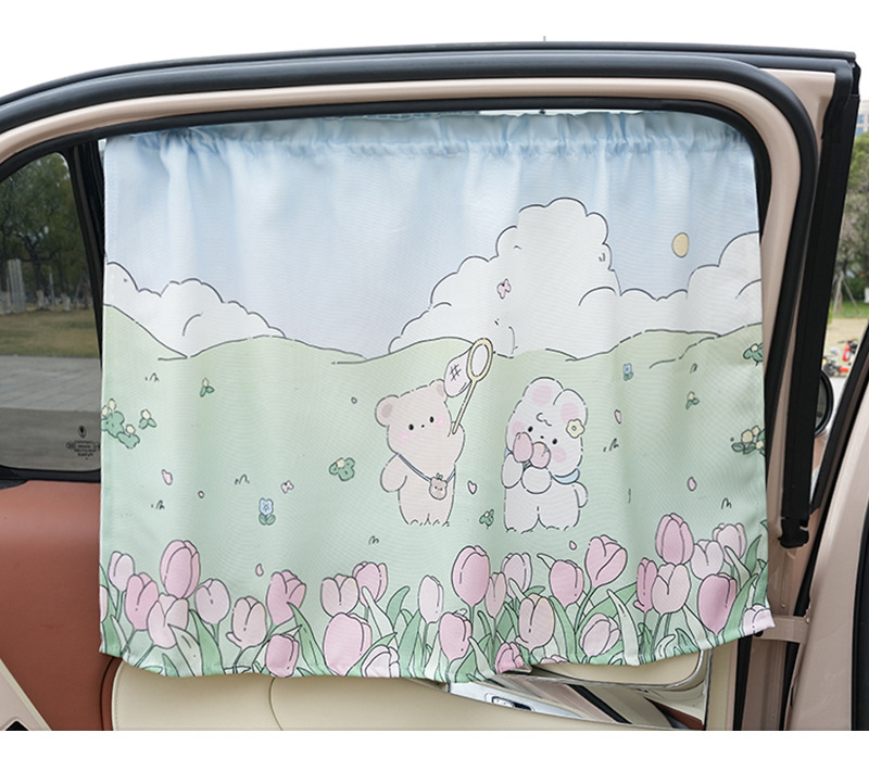 Blue Rain Original Car Curtain Cartoon Cute Sun Protection Heat Insulation Car Sunshade Curtain Fresh Style Car Sunshade