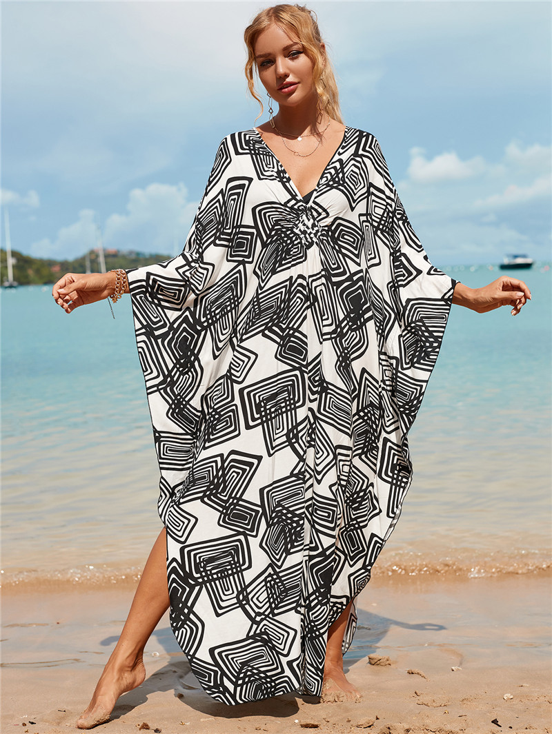 224g Weight Sunscreen Shirt Outerwear Type 3/4 Length Sleeve Sleeve Length Polyester Fabric Type Long Top Length V Neck Neckline Printing, Leopard Pattern Spring&Summer Season Women's Gender Vacation, Beach Style Women's Printing Leopard Vacation Beach Cover Ups 92