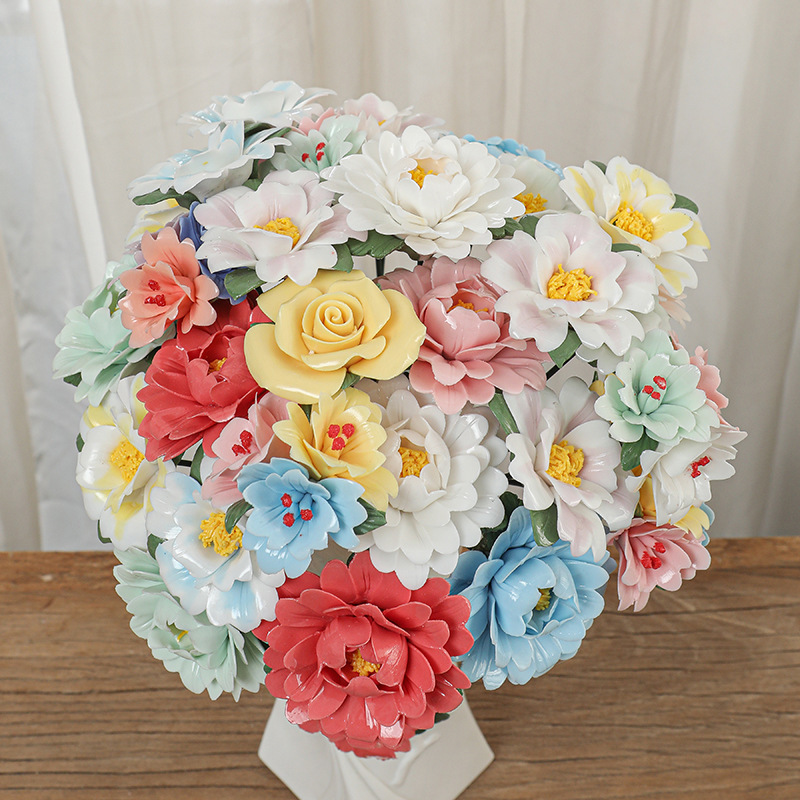景徳鎮セラミックフラワー牡丹の花手作りピンチフラワー磁器装飾品花瓶装飾ホームプリザーブドフラワー|undefined