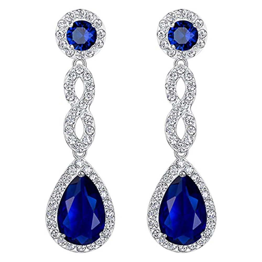 Cao Shi's klassische Wassertropfen-Ohrringe, leicht eingelegt mit königsblauem Zirkon, lange Ohrringe, Brautschmuck_voghion.com