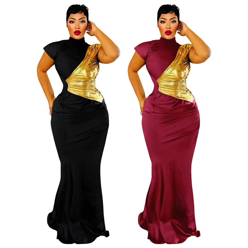 958 Factory Direct Sales Amazon European and American Foreign Trade Women's Fashion Contrast Color Bronzing Dress Sexy Slim Dress 958 Factory Direct Sales Amazon European and American Foreign Trade Women's Fashion Contrast Color Bronzing Dress Sexy Slim Dress