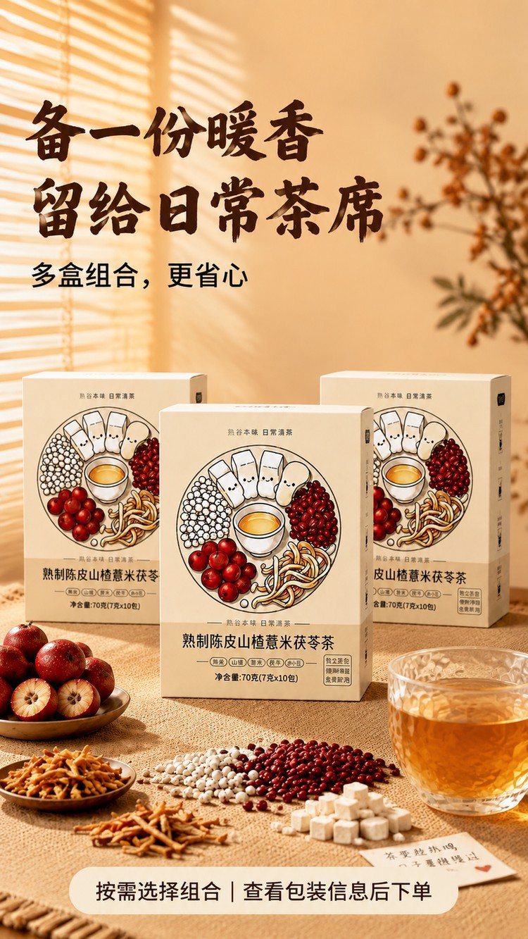 Coix Seed Poria Tangerine Peel Hawthorn Tea Bags 70g Sugar Free Daily Wellness Brew details