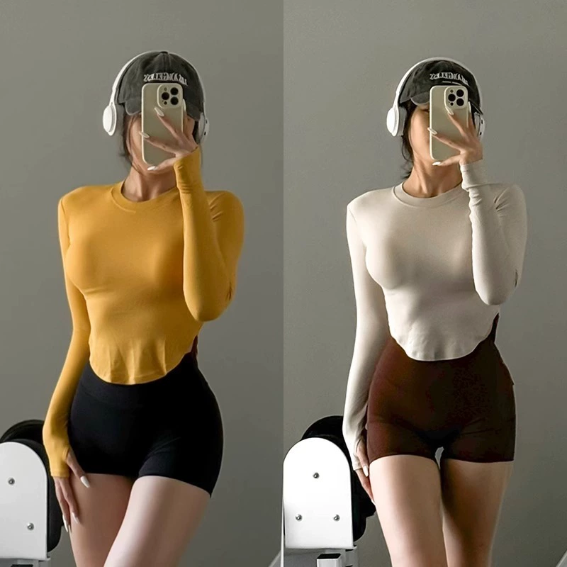 Качественный магазин Модаль 260 г Йога Спортивные Фитнес Футболки Женские дикие Тренировочные Танцы с длинными рукавами