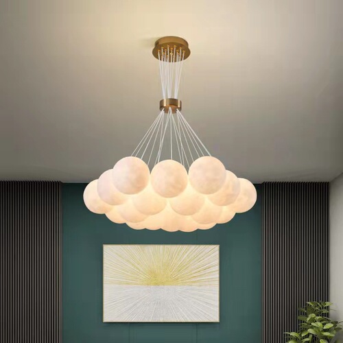 Designer Creative 3D Printed Moon Living Room Chandelier Modern Minimalist LED Bubble Ball Restaurant Light Bedroom Lamp