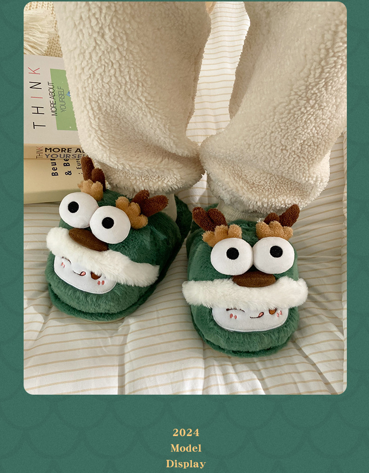2024 neue Nette Weihnachten Elch Baumwolle Hausschuhe Frauen Winter Mode Hause Innen Boden Mops Nicht-slip Flauschigen Hausschuhe_voghion.com