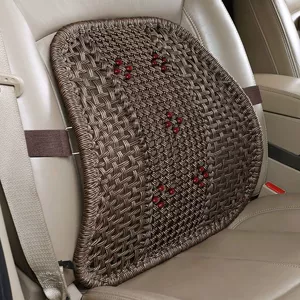 Hand-Woven Ice Silk Lumbar Support Cushion with Thickened Steel Tube Massage Seat Backrest for Car and Home Use, Driver's Seat Waist Protection Pad