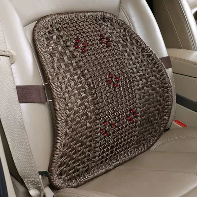 Hand-Woven Ice Silk Lumbar Support Cushion with Thickened Steel Tube Massage Seat Backrest for Car and Home Use, Driver's Seat Waist Protection Pad