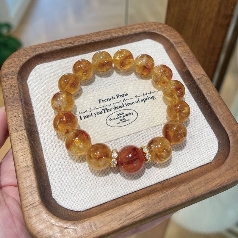 Natural Yellow Tower Crystal Red Glue Flower Tiger Eye Stone Bracelet Light Luxury Energy Crystal Bracelet to Attract Wealth and Good Luck Wholesale