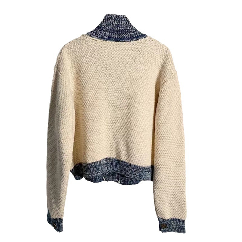 Damenbekleidung schicke modische Kontrastfarbkante altersreduzierende kleine Duftart Mischfarben-Strickjacke 2024 neue Artjacke_voghion.com