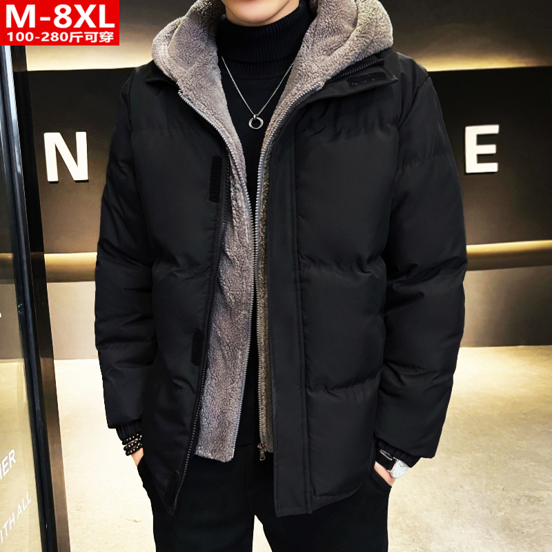Invierno de moda de Hong Kong estilo de los hombres guapo falso de dos piezas con capucha de algodón acolchado abrigo de grasa más tamaño engrosada cálido abrigo de algodón acolchado