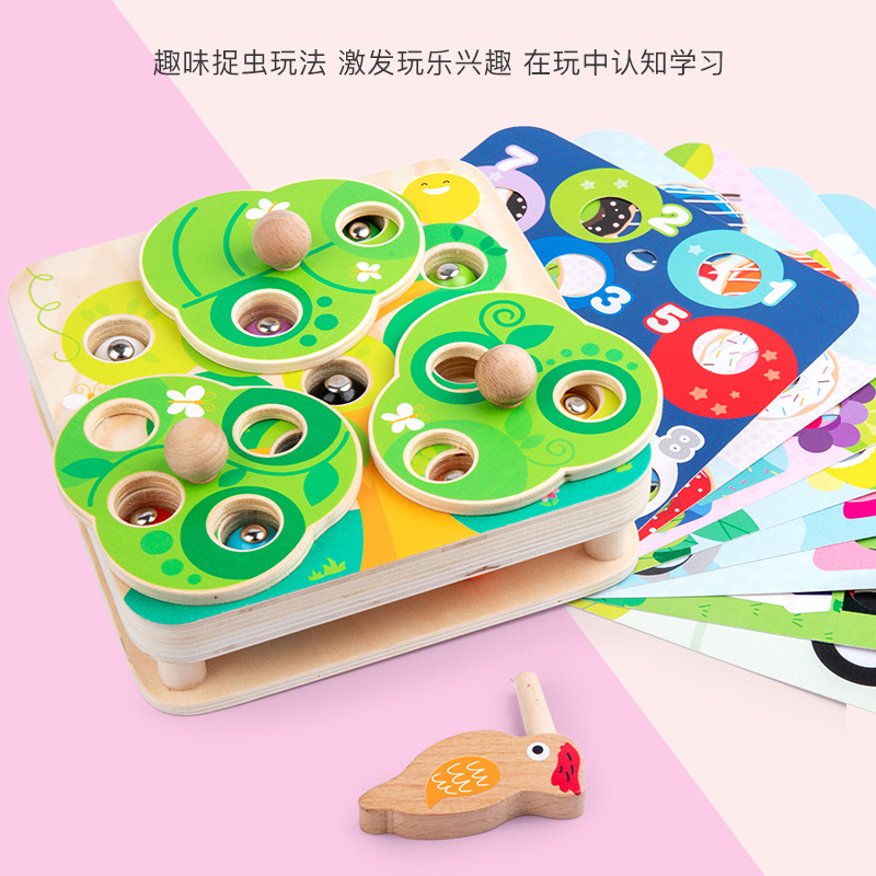 Montessori para niños educación temprana juguetes educativos de madera niños 1-2-3 años bebé magnético juego de captura de insectos al por mayor