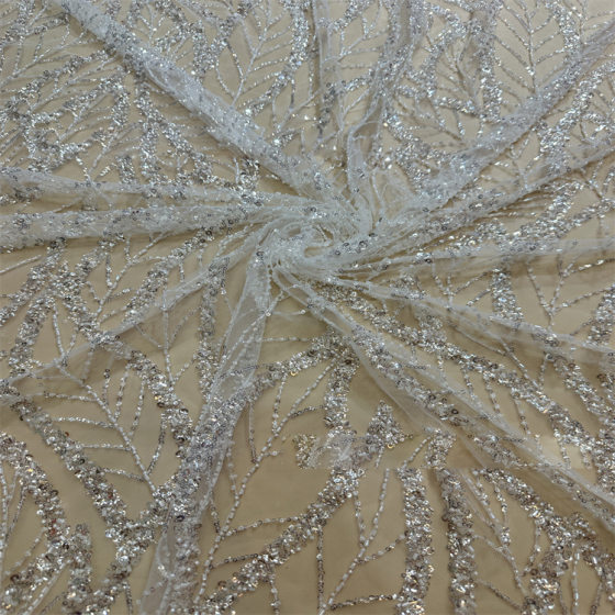 Factory mesh polyester beaded embroidery fabric wedding dress dress Hanfu cheongsam sequined fabric