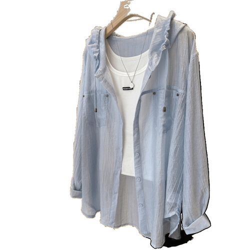 White Hooded Sun Shirt Women 2025 Summer Tencel Long Sleeve Casual Shirt Loose Blouse Thin Cardigan