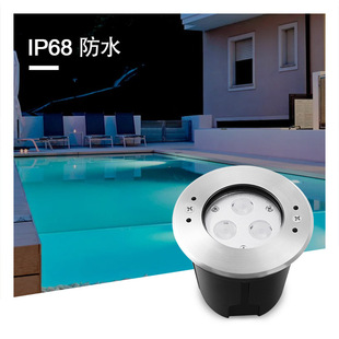 IP68 embedded underwater light pool light colorful underground light round stainless steel outdoor step underwater light 3W6W
