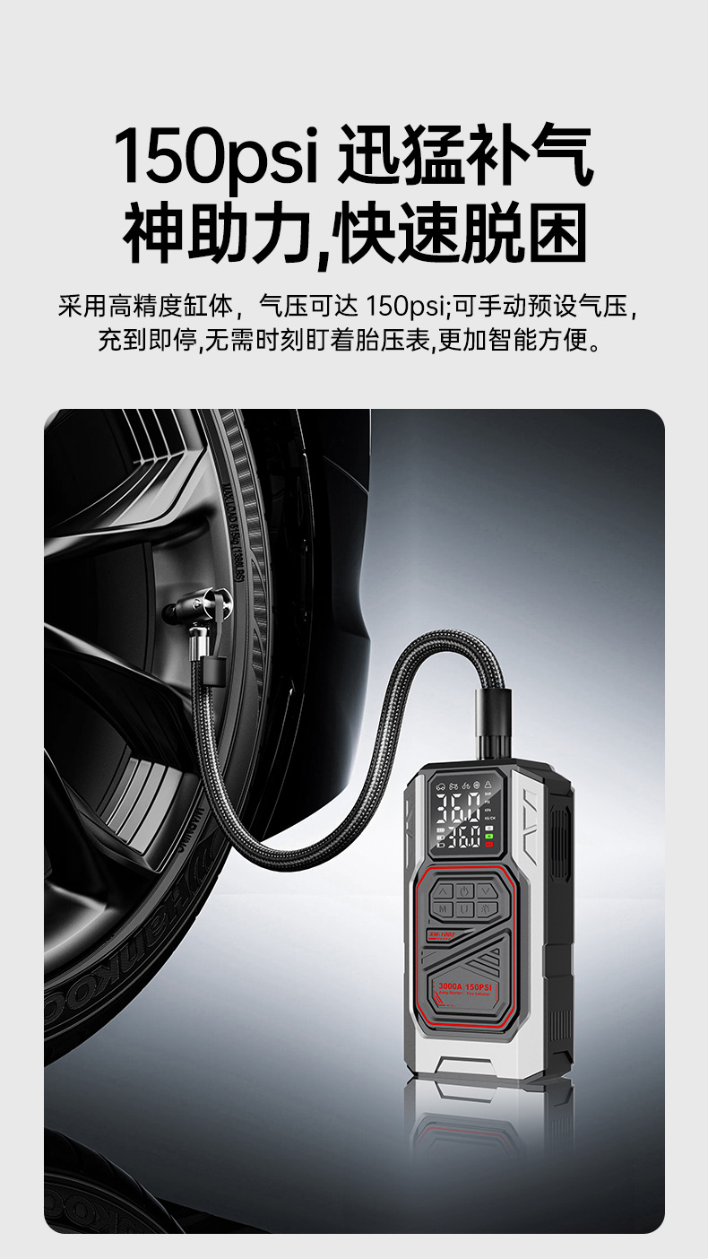 Car Air Pump Emergency Starting Power Supply All-In-One Car Electric Air Pump Tire Pressure Measurement Tire Wireless Model