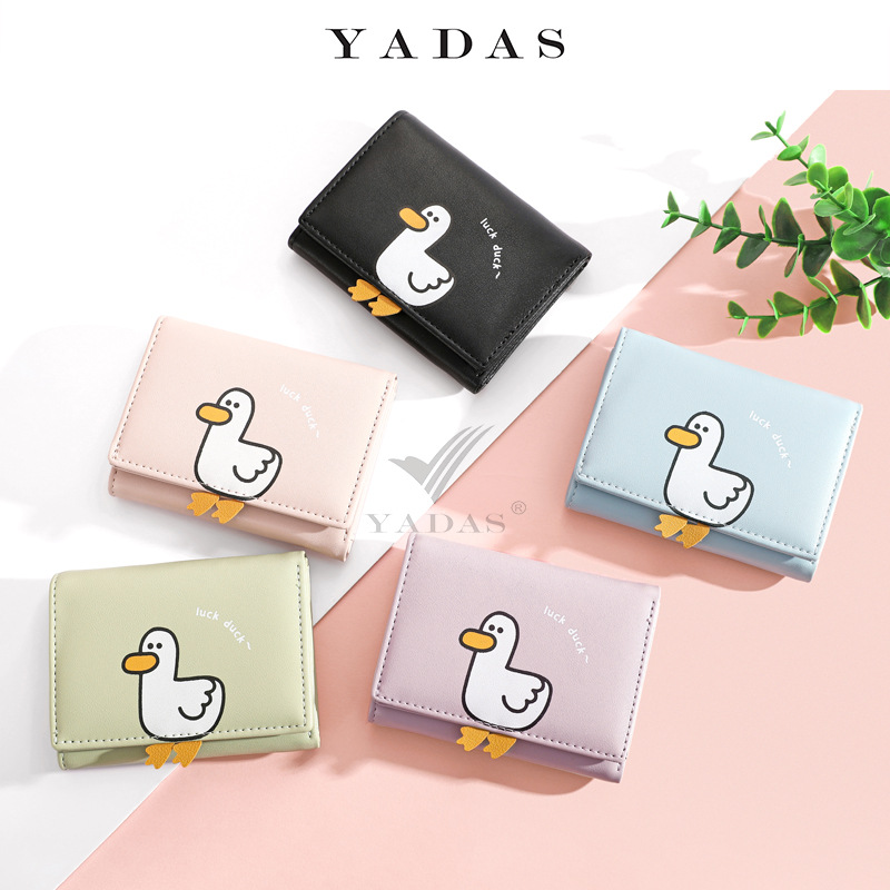 [Nuevo pato] Yadas lindo animal titular de la tarjeta de las mujeres corto Triple-fold monedero mujeres hombres