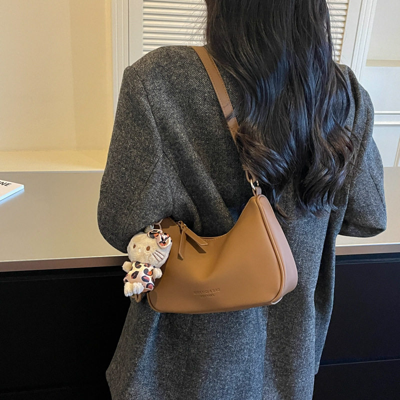 Túi đeo chéo nữ kiểu túi sủi cảo mini, đeo vai và kẹp nách, phong cách thanh lịch đi làm — Gạo trắng không có mặt dây chuyền, Màu cà phê Không có mặt dây chuyền, Màu nâu không có mặt dây chuyền, Đen không có mặt dây chuyền chi tiết 21