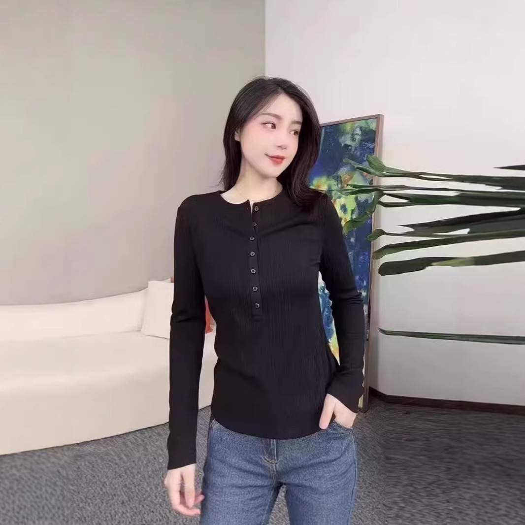 Áo thun nữ cổ tròn tay dài basic form ôm nhẹ — đen chi tiết 1