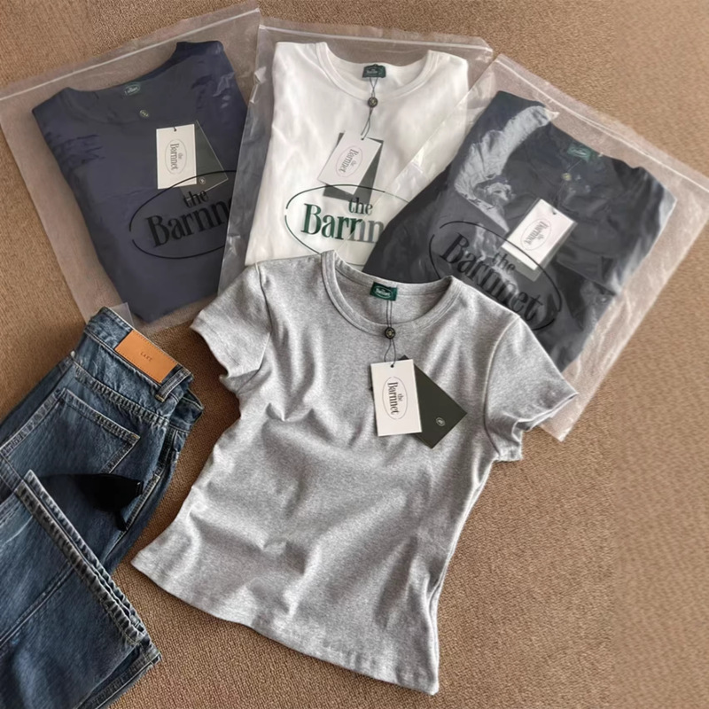 Korean Brand @Baanai Full Range of Products【Regular Shoulder Slim-Fit Tee】Elastic Slim-Fit Super Slimming Round Neck Regular Shoulder Short-Sleeve T-Shirt