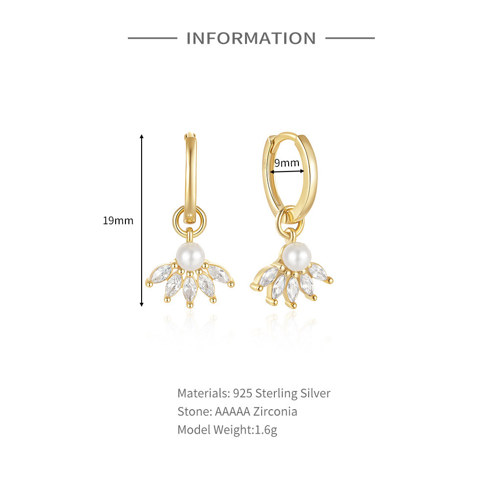 2g Weight 1 Pair 925 Sterling Silver Pearl Zircon Geometric Drop Earrings