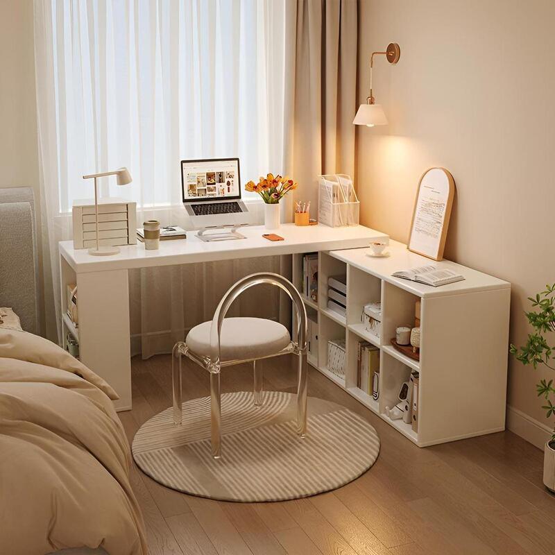 Desk and bookshelf integrated corner solid wood computer desk, extendable table for home use, girls' makeup table, student writing desk Desk and bookshelf integrated corner solid wood computer desk, extendable table for home use, girls' makeup table, student writing desk