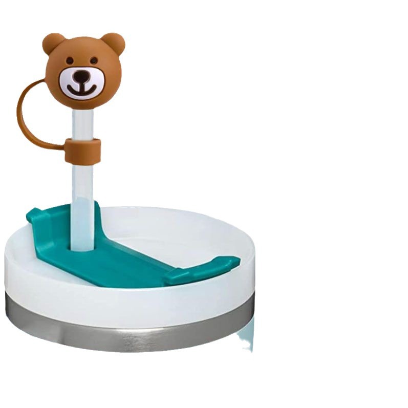 Cubierta de paja de oso de silicona Tapón antipolvo Explosiva transfronteriza Pajita de silicona de grado alimenticio de 10mm Taza de aislamiento Pajita a prueba de polvo