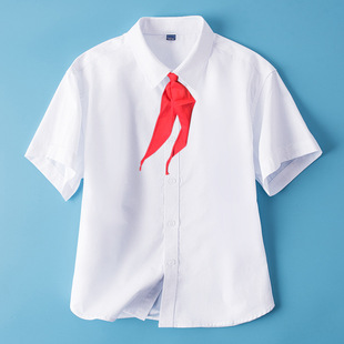 Chubby Children's Short-sleeved White Shirt Pure Cotton Summer Thin Boys' Plus Size Large Size Loose Children's School Uniform with Red Scarf