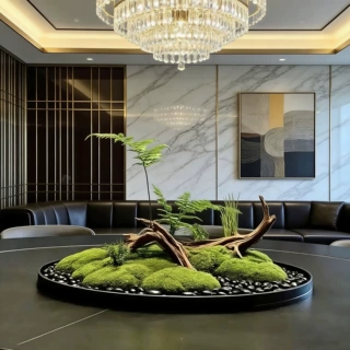 餐桌转盘桌花永生苔藓微缩景观装饰品别墅饭桌中间创意大圆桌摆件