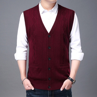 Cross-Border Foreign Trade Autumn and Winter Men's Sleeveless Knitted Thermal Vest Middle-Aged Loose Dad Men's Bottoming Shirt Top