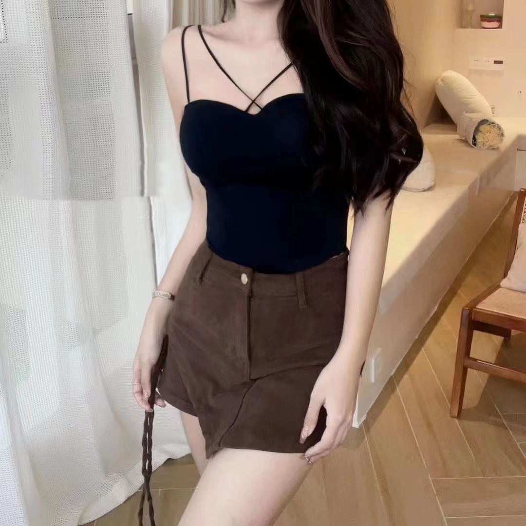 Ice Silk Sports Camisole Women's Summer Design Sense Niche Outfit Bottoming Beautiful Back Slim-fit Short Hot Girl Top