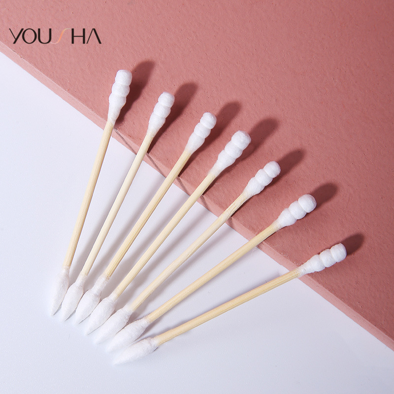 Yousha fábrica al por mayor 300 piezas hisopos de algodón eje de bambú cabeza puntiaguda + cabeza espiral combinación hisopos de algodón en caja YG010