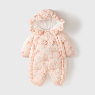 Baby Clothes Winter Clothes Cotton fleece-lined Thickened Neonatal Siamese Class A Cotton-padded Coat Baby Girl's Cotton-padded Coat Climbing Clothes for Going Out