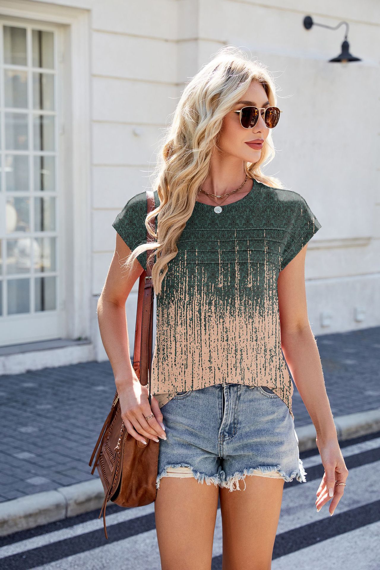 Fashion Cross-Border Trade 2025 Spring Summer New Printed Striped Round Neck Loose Short Sleeve T-Shirt Top For_ecoleips.com