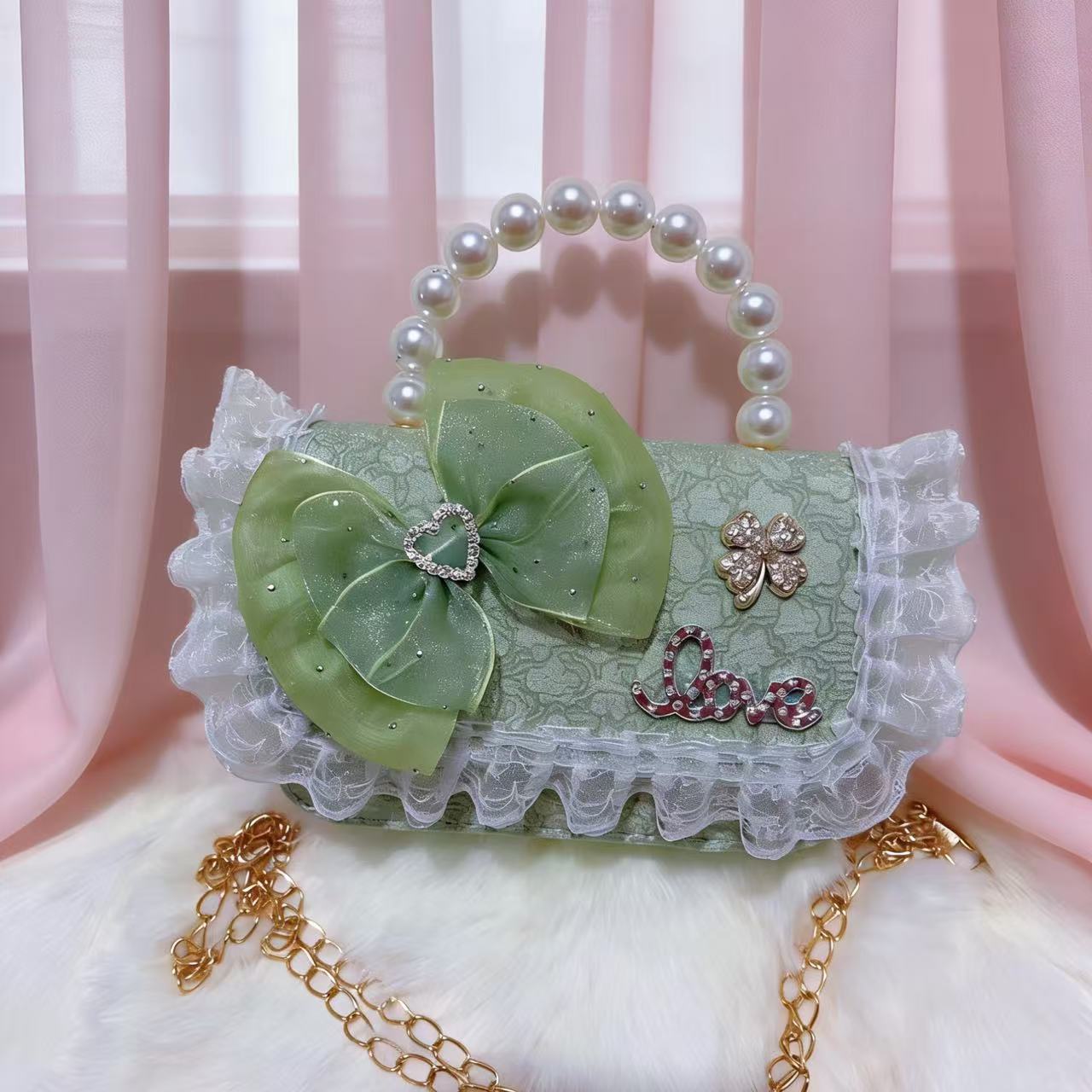 Nuevo tipo de bolso para niños, moda perla portátil, bolso de hombro de la princesa Aisha, estilo extranjero, bolso de hombro para niñas lindas