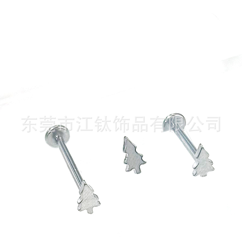 G23 Titanium Christmas Tree Earrings - Cute Pine Pattern Studs for Men Women detail image 12
