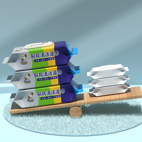 Wholesale factory of coconut oil kitchen wet wipes, 80-ply large pack kitchen wet wipes for home use, thick kitchen cleaning wipes