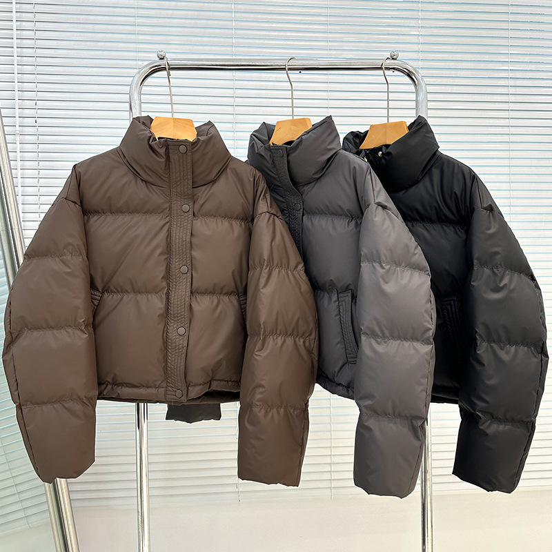 Wash-Free Pu Down Jacket Women's 2024 Autumn and Winter New Loose Thick Windproof Vertical Collar Duck Down Short Bread Coat