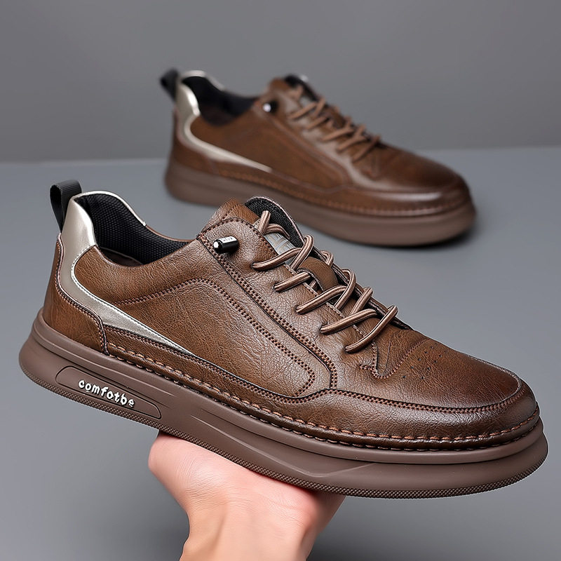 Giày sneaker nam da bò thật đế dày, giày thể thao đa năng phối đồ hợp xu hướng — PZ6018 màu trắng, PZ6018 màu đen