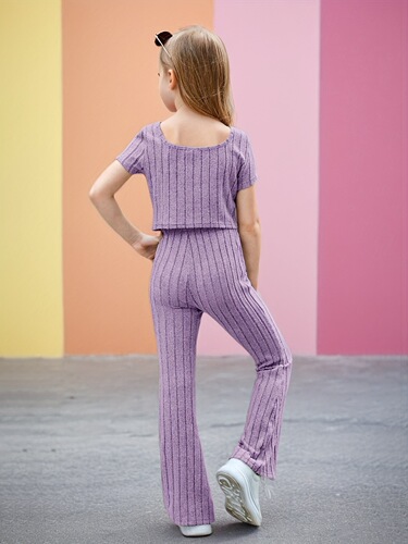 Cross-border foreign trade INS sweaters, pit strip, short top, trumpet pants suit, girls 'round collar, cross-border hot sales
