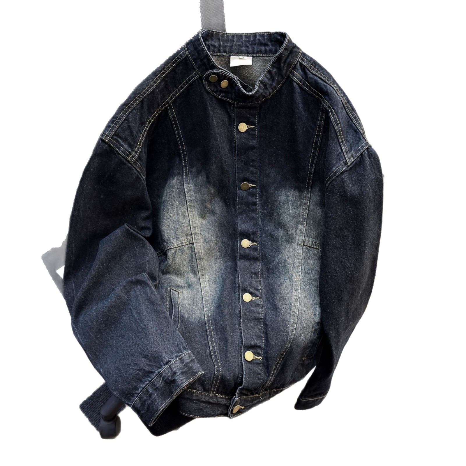 Giacca di jeans unisex retro collo alla coreana stile casual_voghion.com