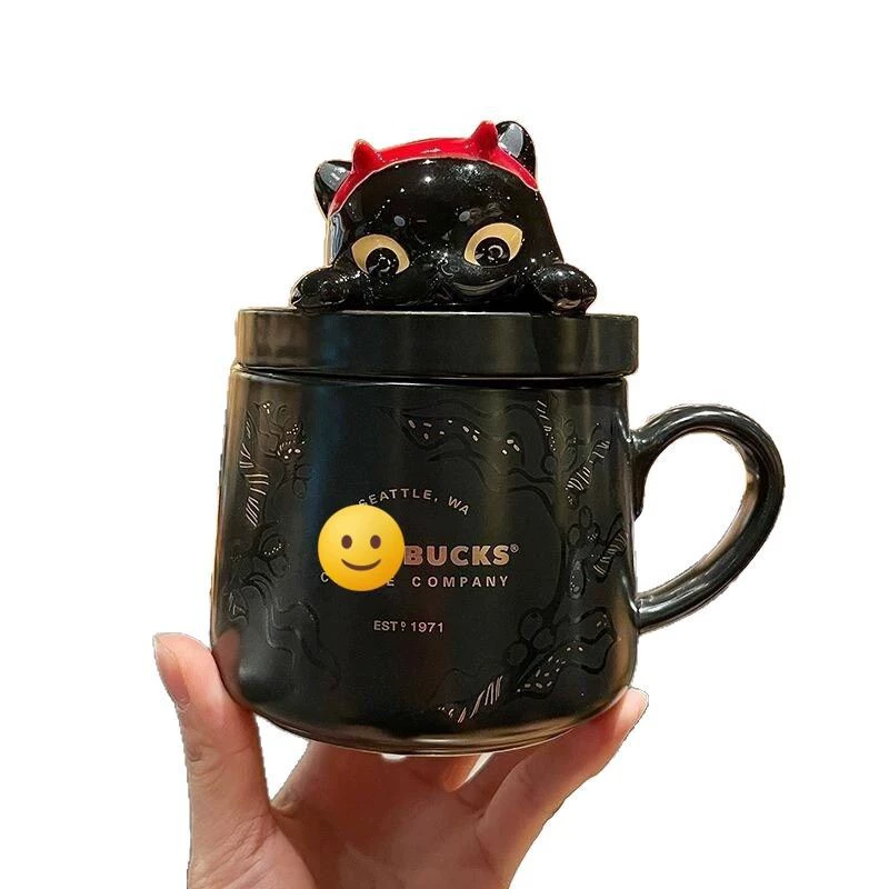 Одноразовая доставка Starbucks серия водная чашка, серия на Хэллоуин, котенок с черной крышкой, керамическая кружка