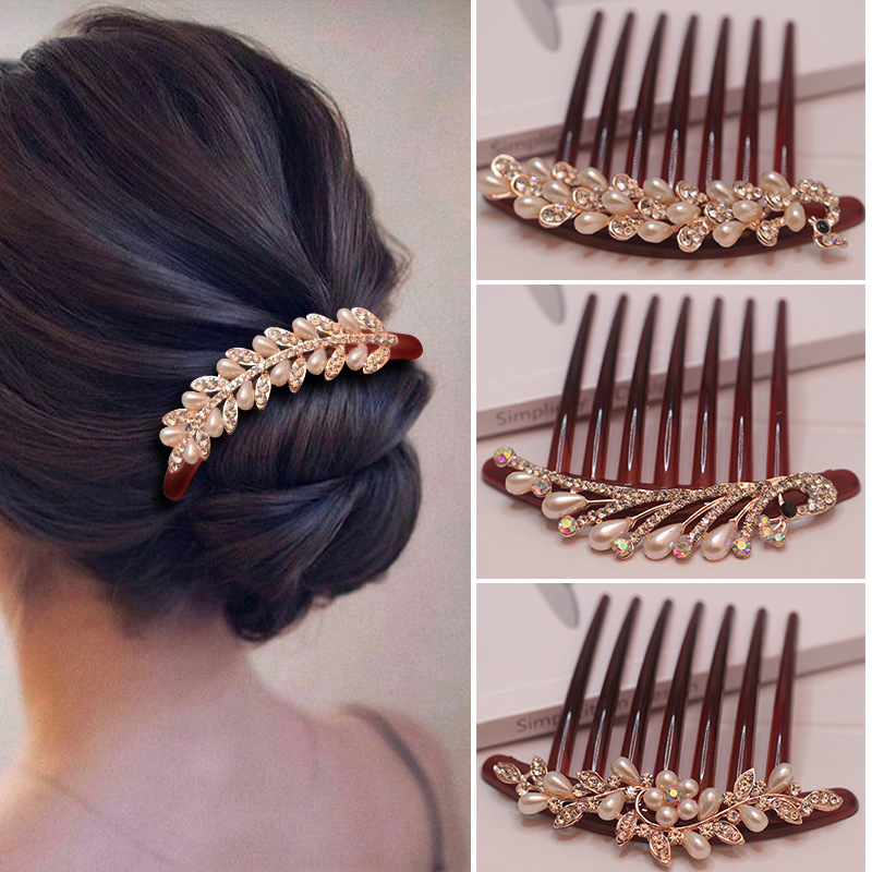 Yiwu Pearl Seven-Tooth Hair Comb Hair Rhinestone Women's Acrylic Hairpin Hair Accessories Wholesale