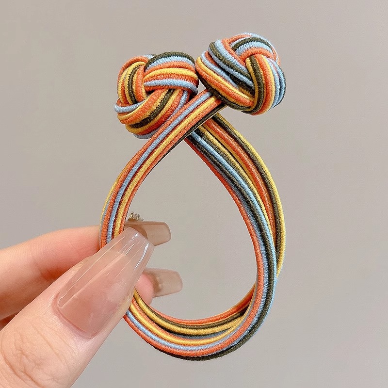 Cuerdas de cabello coloridas de doble cabeza de nudos chinos, banda de cabello de cola de caballo alta, banda de cabello de cabello gruesa, alta elasticidad, banda de goma para mujeres