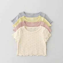 韩版夏装男女宝宝镂空短袖T恤薄款儿童纯棉休闲圆领上衣婴儿衣服