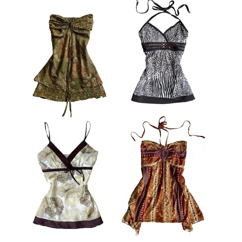 Cross-Border Retro European and American Vacation Style Bohemian Print Halter Neck Strapless Waist-Cinching Slimming Tank Top Cross-Border Retro European and American Vacation Style Bohemian Print Halter Neck Strapless Waist-Cinching Slimming Tank Top