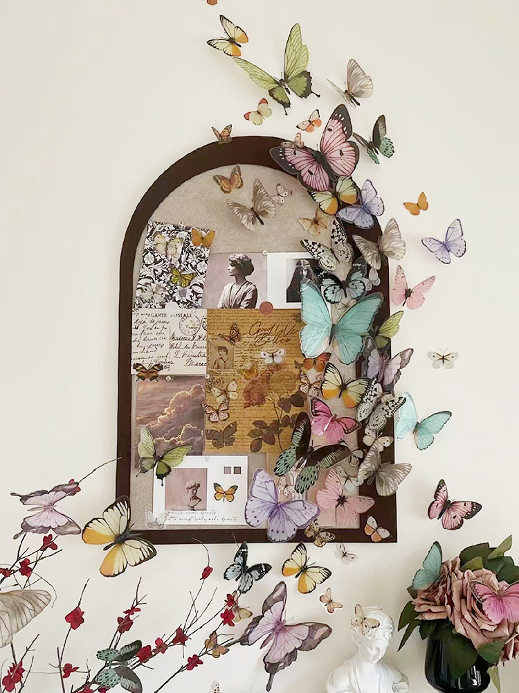 3D蝴蝶毛毡板墙贴照片墙留言软木板展示板卧室玄关背景墙面装饰画