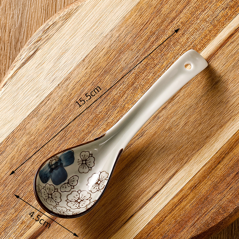 Cuchara pequeña de estilo japonés cuchara de cerámica hogar cuchara de sopa de porcelana azul y blanca cuchara de patrón lindo creativo